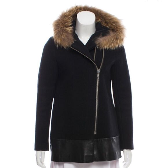 SANDRO Fur-Trimmed Wool Jacket Coat Size Small - Picture 1 of 7